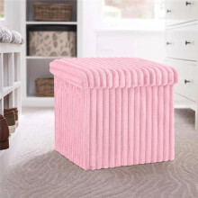 (Pink Small (38 x38 x 38cm)) Ribbed Velvet Storage Ottoman Box – Foldable, Stylish & Multi-Purpose Seat with Lid | Available in 5 Colours