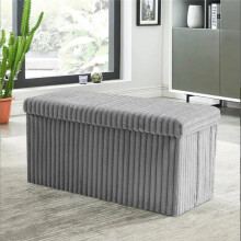 (Grey Large (76x35x36cm)) Ribbed Velvet Storage Ottoman Box – Foldable, Stylish & Multi-Purpose Seat with Lid | Available in 5 Colours