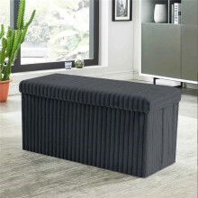 (Charcoal Large (76x35x36cm)) Ribbed Velvet Storage Ottoman Box – Foldable, Stylish & Multi-Purpose Seat with Lid | Available in 5 Colours