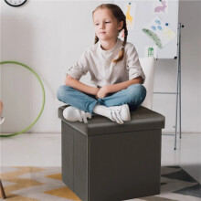 (Coffee PU Leather) Faux Leather Folding Storage Box Ottoman Seat Stool Storage Boxes Home Footstool Organiser Pack With Lid Bedro
