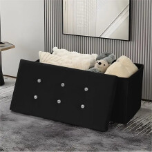 (Velvet Black, Large (78x38x38cm)) Multicolor Folding Multi-Sized Storage Ottoman Boxes Pouffe Seat Stool Home organizer for Clothes, Toys and