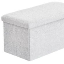 (Boucle White, Medium (38x38x38cm)) Multicolor Folding Multi-Sized Storage Ottoman Boxes Pouffe Seat Stool Home organizer for Clothes, Toys and