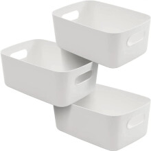 (3 Pack - White) Tanness Storage Boxes | Storage Boxes With Handle | Rectangular Plastic Storage Baskets | Stylish Cupboard Org