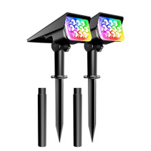 2PCS Solar Garden Lights RGB Color Changing, 20LED Bright Outdoor Landscape Spike Lights, Waterproof for Yard Patio Decor