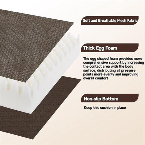 Almofada de Espuma em Formato de Ovo para Poltrona Reclinável, Ideal para Idosos, 50x50x12,5 cm (20x20x5 Polegadas), Cor Marrom. 2