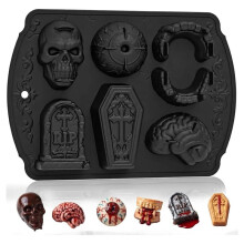 Stampo per Pizza A Forma di Teschio, 6 Forme Spettrali, Stampo In Silicone per Dolci di Halloween: Teschio, Bulbo Oculare, Zanne, Lapide, Bara,