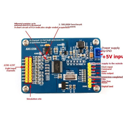 High Precision 8 Channel ADS1256 24 Bits ADC Analog-to-Digital Converter Data Collect Module with Wire 1