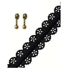 3mm Black Novelty Floral Edge Lace Zip By Mtrs