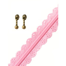 3mm Light Pink / Pink Novelty Nylon Floral Edge Lace Zip By the Meter