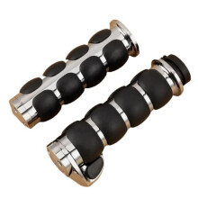 Set of 2 motorcycle handlebar grips 1" chrome+black, high quality aluminum