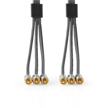 Composite Video kabel | 3x RCA Han | 3x RCA Han | Guldplateret | 480p | 2.00 m | Runde | Bomuld | Antracit / Gun Metal Grå | Cover Window Box