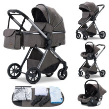 Carrozzina 3 in 1 con Navicella e Seggiolino Auto – Carrozzina Combinata con Grande Cesto nuovo modello