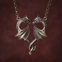 (Gold) Heart Fantasy Dragon Necklace With Electroplated Alloy Pendant Wear For Summer