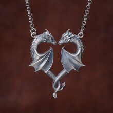 (Silver) Heart Fantasy Dragon Necklace With Electroplated Alloy Pendant Wear For Summer