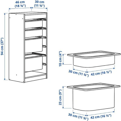 IKEA TROFAST Storage Unit with 4 Boxes 46x30x94cm 2