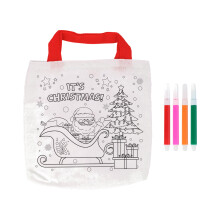 (Pack of 1) Colour-Your-Own Christmas Tote Bag inc 6 Mini Felt Tip Pens