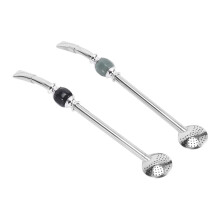 CuillèRe en Acier Inoxydable Paille 8,6 Pouces Yerba Mate Bombillas Filtre à TêTe Amovible, Ensemble de 2 Brosses à Paille Amovibles