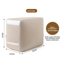 (Beige 52x42x50cm) Storage Cotton Linen Bag With Transparent Compression For Travel And Home