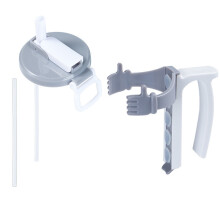 (Gray White Set) Cover Plastic Can And Holder With Integrated Straw Access For Drinking Convenient