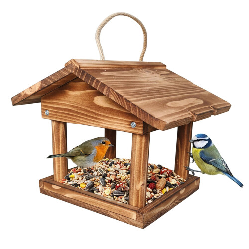 Wooden Hanging Bird Feeder - Easy Clean, Open Design 1