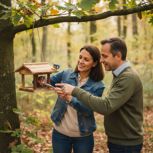 Wooden Hanging Bird Feeder - Easy Clean, Open Design