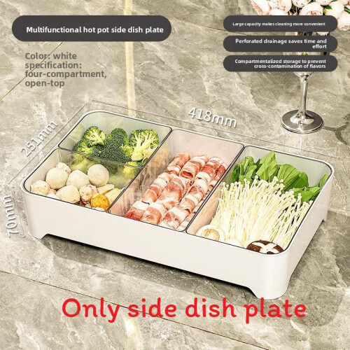 (White) Multisection Plastic Food Storage Tray For Hot Pot And Meal Storage Prep