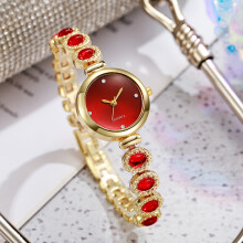 (Red) Ladies Quartz Chic Wristwatch With Alloy Material Stylish Clasp Jewelry Women