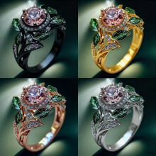 (Black, 46mm) Womens Zircon Jewelry Ring With Leaf Motif In Multiple Colors For Look Stylish Office