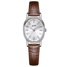 (Brown Silve) Ladies Oval Minimalist Watch With Leather Band Quartz Wear Decorative Design