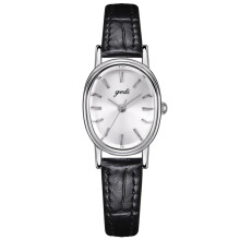 (White) Ladies Oval Minimalist Watch With Leather Band Quartz Wear Decorative Design