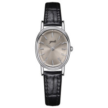 (Grey) Ladies Oval Minimalist Watch With Leather Band Quartz Wear Decorative Design