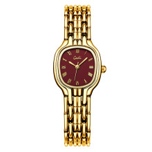 (Gold Red) Stylish Womens Watch With Gold Tone Case And Quartz Movement Formal Events For