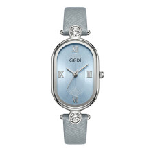 (Grey Blue) Quartz Luxury Light Watch For Women With Leather Strap Resistance And Water