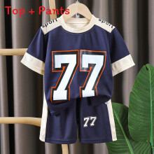 (Blue, 120cm) Print Number Kids Sportswear Twopiece Set With Polyester Material Casual Design For Play