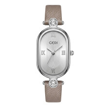 (Brown White) Quartz Luxury Light Watch For Women With Leather Strap Resistance And Water