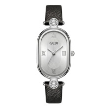 (Black Silver) Quartz Luxury Light Watch For Women With Leather Strap Resistance And Water