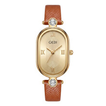 (Gold Brown) Quartz Luxury Light Watch For Women With Leather Strap Resistance And Water