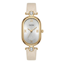 (Gold Beige) Quartz Luxury Light Watch For Women With Leather Strap Resistance And Water