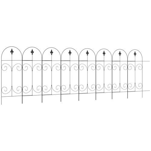8PC Black Rustproof Metal Garden Fence Panels