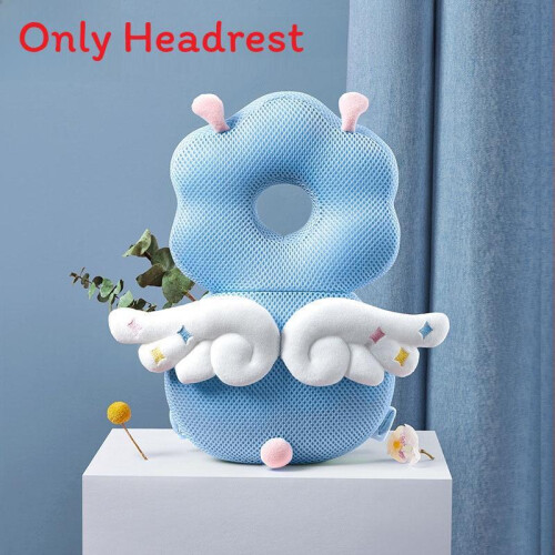 (Blue White)Baby Anti Fall Pillow Head Protection Backpack Adjustable Strap 3d Cartoon Breathable