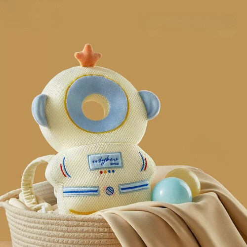 (Blue Beige)Baby Anti Fall Pillow Head Protection Backpack Adjustable Strap 3d Cartoon Breathable 2