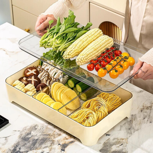 (Beige)Plastic Multisection Food Storage Tray For Hot Pot And Meal Storage Prep 2