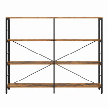 Tall Storage Rack - Wood and Metal - Rustic Brown and Black - 4-Tier Industrial Style Bookcase