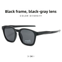 (Black)Óculos de sol esportivo polarizado armação preta com proteção UV para viagens