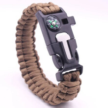 (Brown)Tactical Survival Paracord Bracelets With Whistle For Outdoor Rescue Adventure