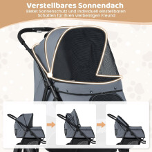 Foldable Pet Stroller, 3-Wheel, Adjustable Canopy, 25kg Capacity
