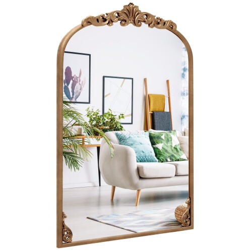 Arched Baroque Wall Mirror, Gold Metal Frame, 95x66 cm 1