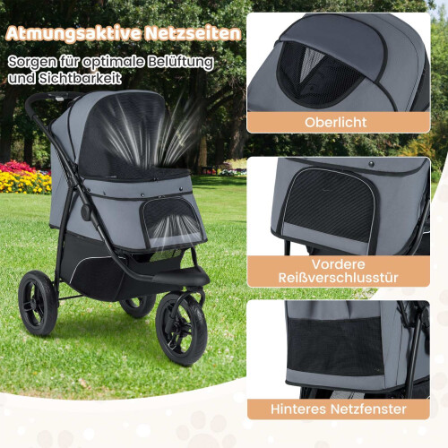 Foldable Pet Stroller, 3-Wheel, Adjustable Canopy, 25kg Capacity 2