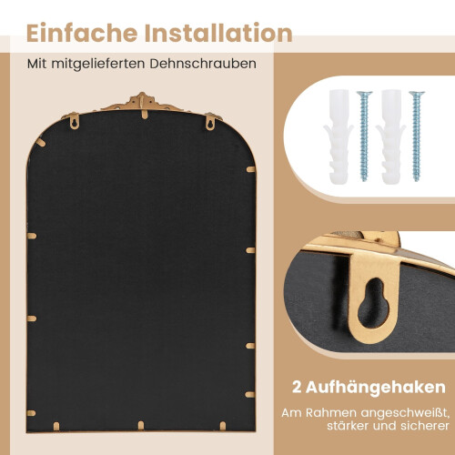 Arched Baroque Wall Mirror, Gold Metal Frame, 95x66 cm 2