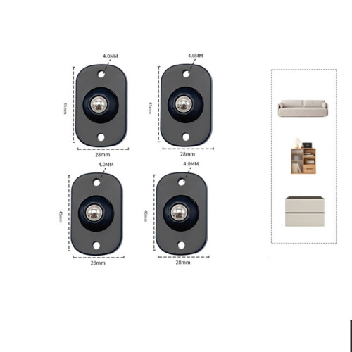 Rodas Autoadesivas para Móveis com Rotação de 360 Graus, ABS e Aço Inoxidável, Pack de 8 Black 2
